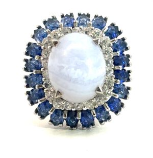14WG Blue Lace Agate and Sapphire Ring