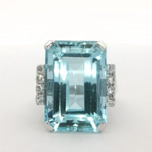 14K White gold Aquamarine and Diamond Ring