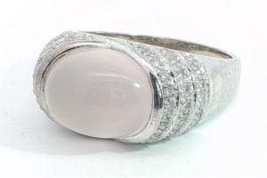 14KW Rose Quartz and Diamond Ring