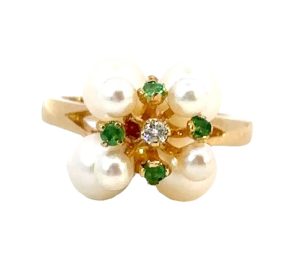 14KY Pearl and Emerald Ring