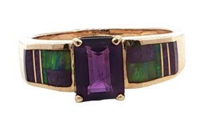 14k Yellow Amethyst and Opal Ring