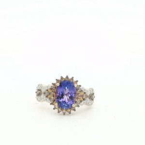Tanzanite Diamond Halo Fancy Ring