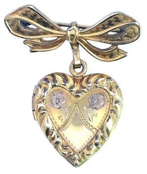 Gold-filled yellow Engraved Locket w/ Bow pin