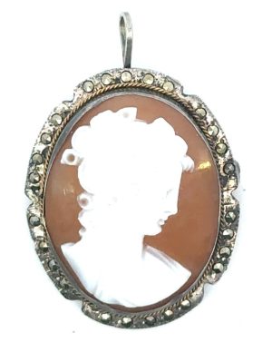 Silver Marcasite Cameo Pendant/Brooch