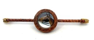 "Swank" Leather Reverse Crystal Horse Pin 1940s