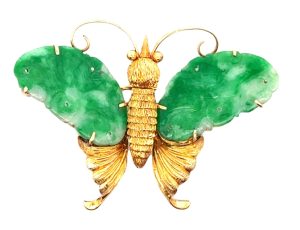 18k Natural Jadite Butterfly Brooch