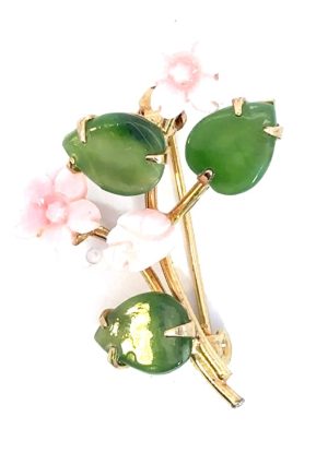 Jade and Coral Brooch