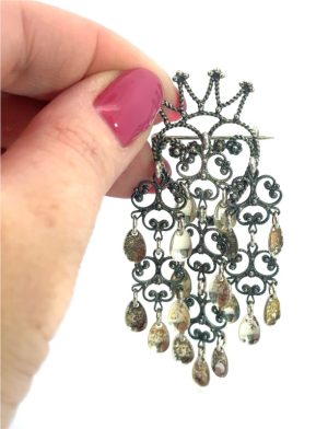 Bohemian-modernist. Circa 1969-1974. Metal. Silver Chandelier Brooch