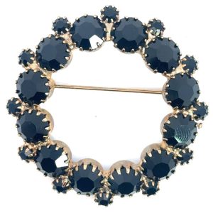 Vintage Black Crystal Circle Pin