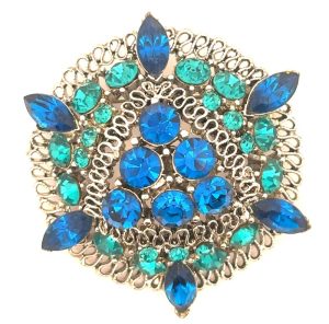 Vintage Blue and Teal Rhinestone Brooch