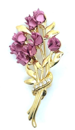 GE Wlind Signed Pink Flower Bouquet Brooch