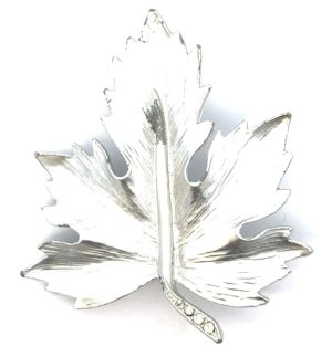 Vintage Silver tone Leaf with rhinestone stem