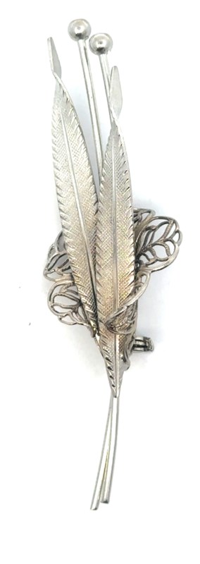 Silver tone Filigree leaf and branches pin