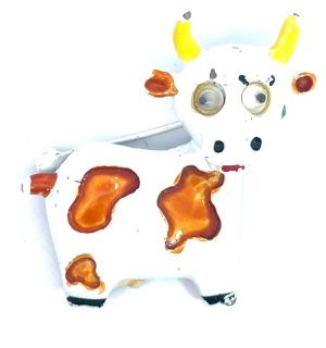 Vintage enamel brown and white Cow Brooch