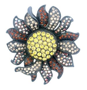 Gunmetal Crystal Sunflower Brooch