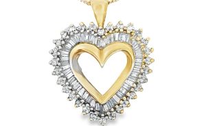 Baguette and Round Diamond Heart Pendant