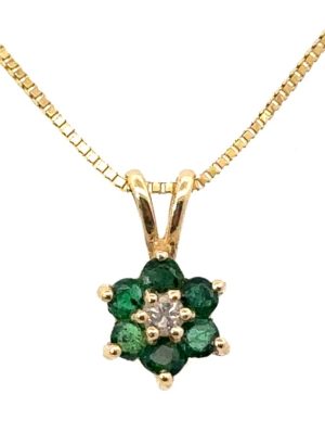 14k Yellow Emerald and Diamond Pendant