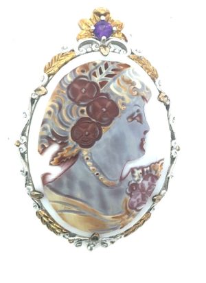 Sterling Dyed Shell and Amethyst Pendant/Brooch