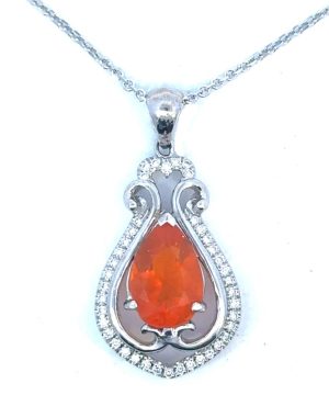 18WG Mexican Fire Opal Pendant