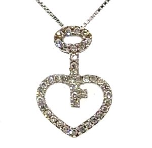 14k white Heart and Key Pendant