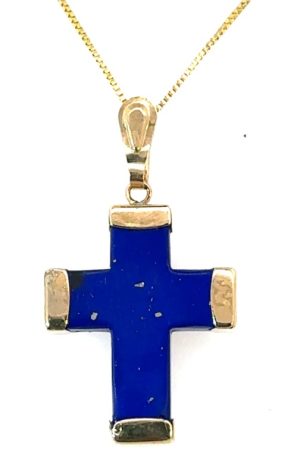 14k yellow Lapis Cross Pendant