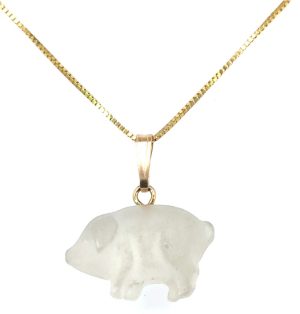 14k Yellow Glass Pig Charm