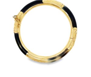 14KY Onyx Hinged Bangle with Safety Chain